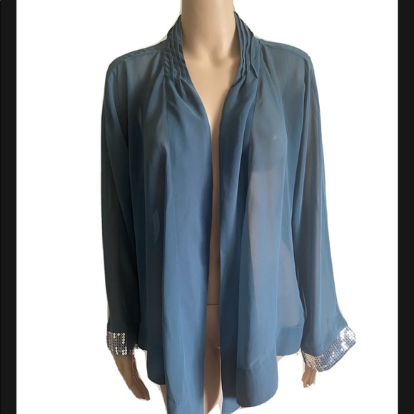 3/$35 Soft Surroundings Sequin Sleeve  Sheer Cardigan - Picture 2 of 11